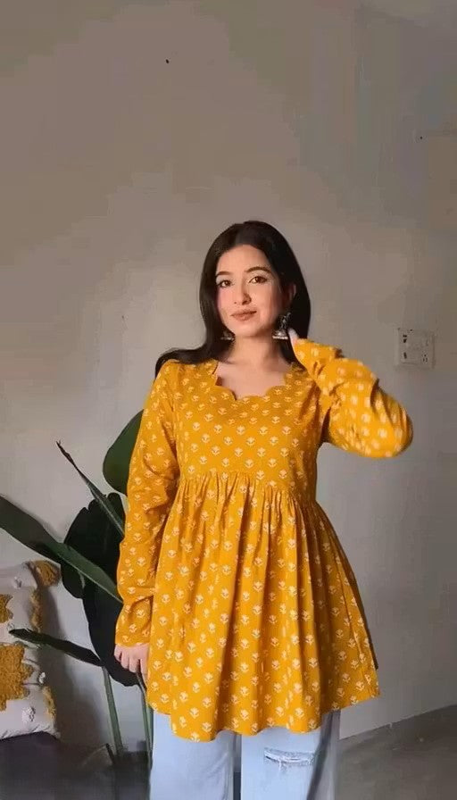 Bright Yellow Printed Peplum Top