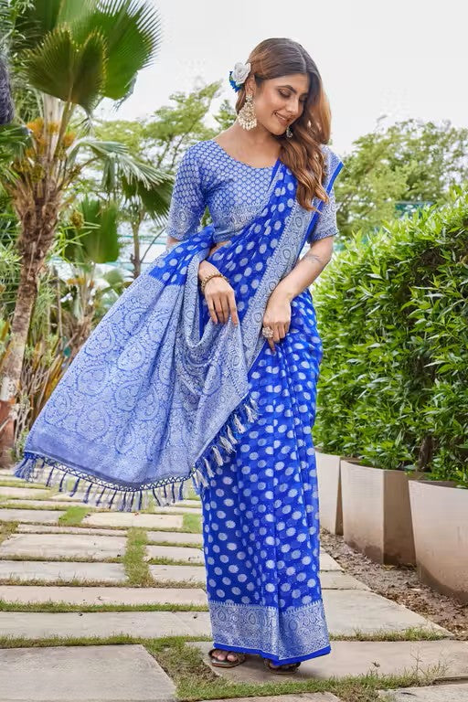 Georgette Royal Blue Elegant Zari Woven Saree